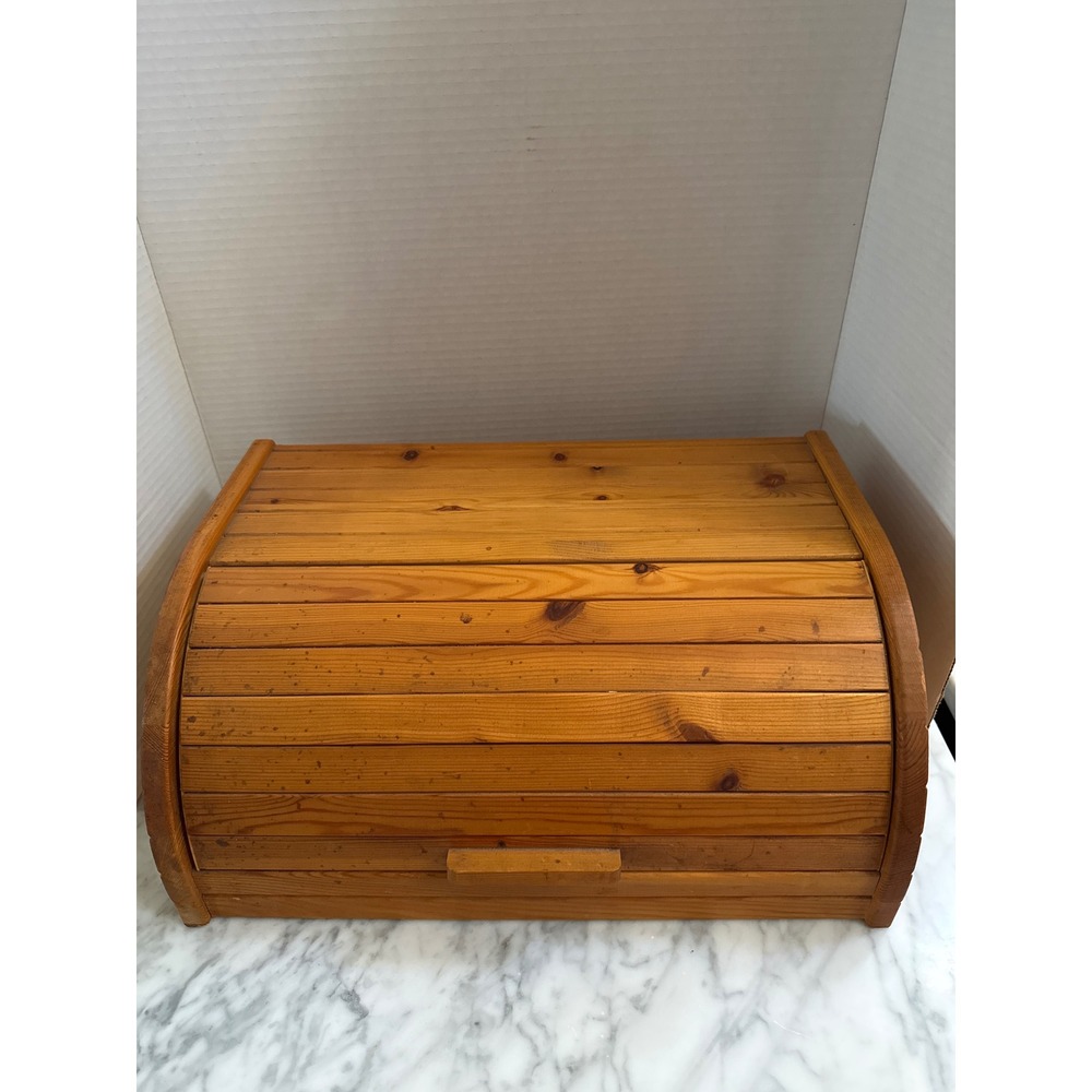 Vintage IKEA Pine Wood Roll Top Bread Box Made in Sweden 669.143.00 Natural
